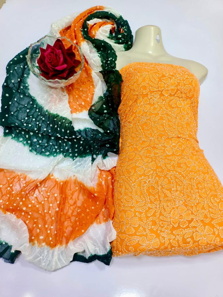 Shirt Dupatta with tie & dye print and a lucknowi embroidery all over