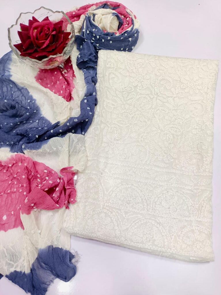 Shirt Dupatta with tie & dye print and a lucknowi embroidery all over