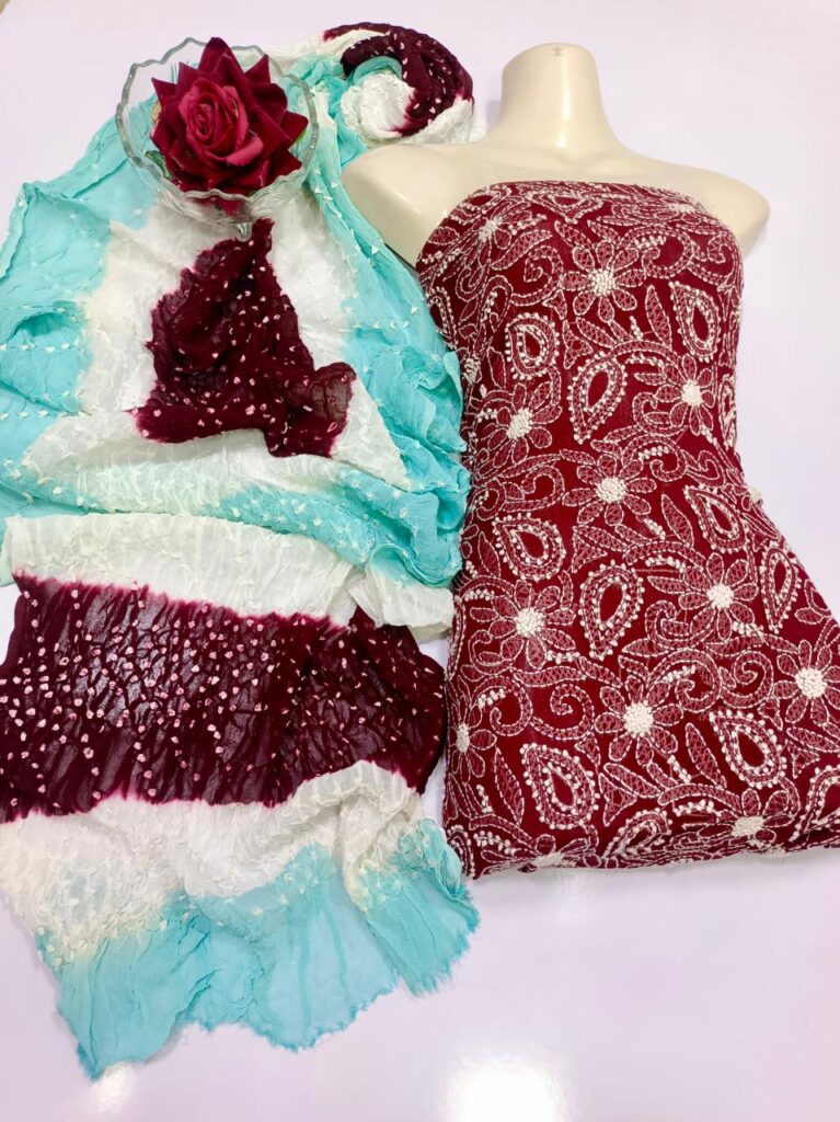 Shirt Dupatta with tie & dye print and a lucknowi embroidery all over