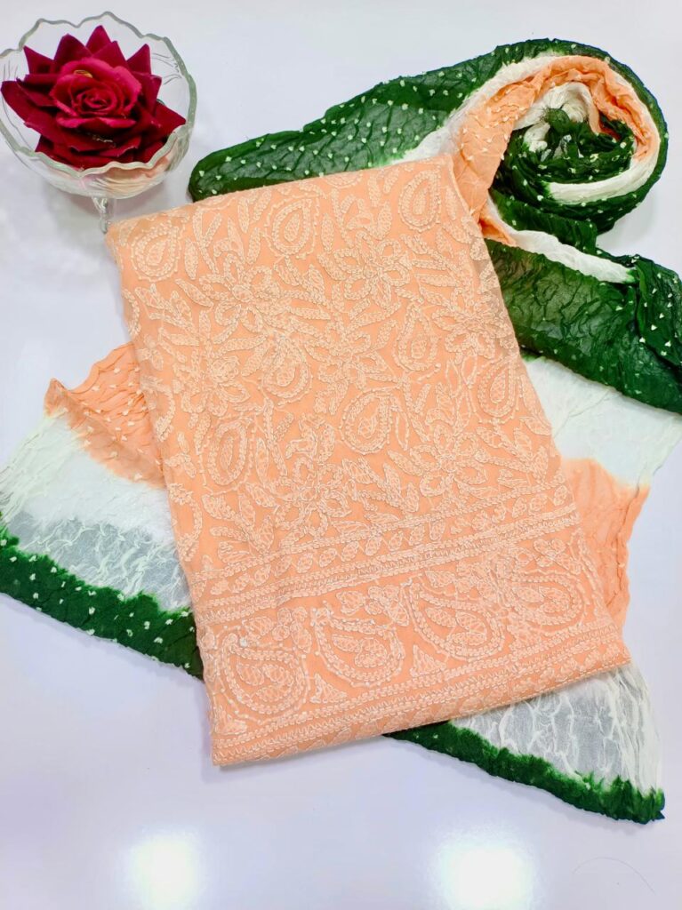 Shirt Dupatta with tie & dye print and a lucknowi embroidery all over