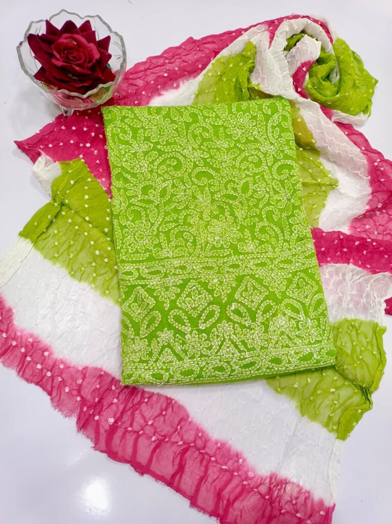 Shirt Dupatta with tie & dye print and a lucknowi embroidery all over