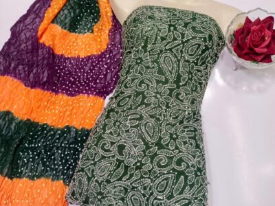 Shirt Dupatta with tie & dye print and a lucknowi embroidery all over