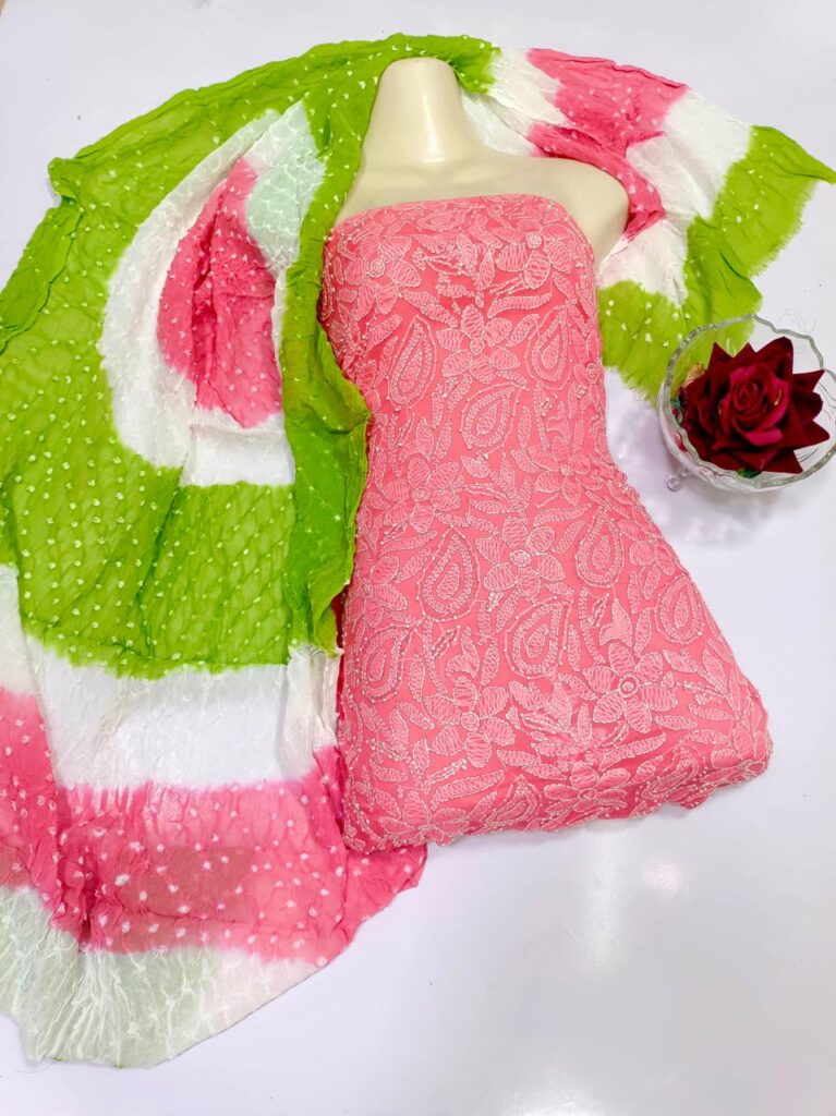 Shirt Dupatta with tie & dye print and a lucknowi embroidery all over