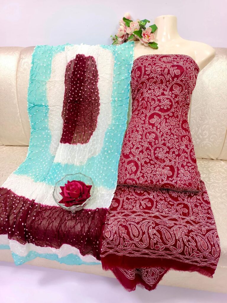 Shirt Dupatta with tie & dye print and a lucknowi embroidery all over