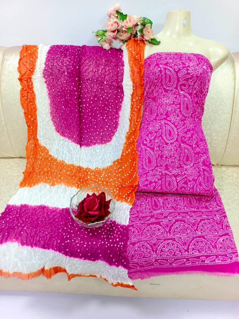 Shirt Dupatta with tie & dye print and a lucknowi embroidery all over