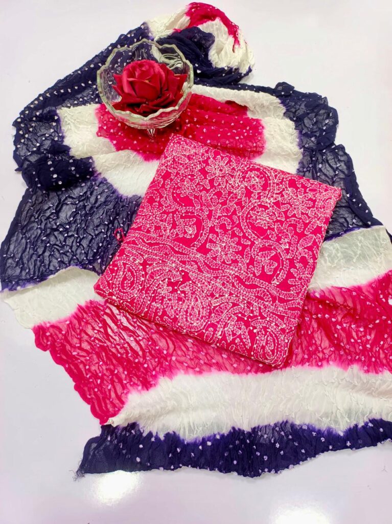 Shirt Dupatta with tie & dye print and a lucknowi embroidery all over