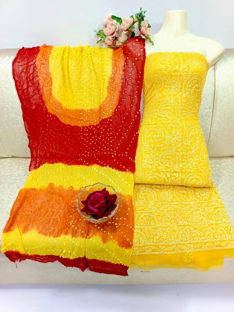 Shirt Dupatta with tie & dye print and a lucknowi embroidery all over