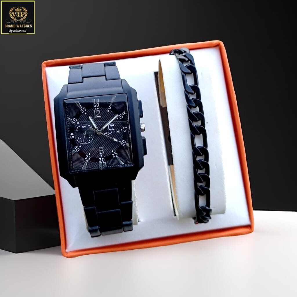 Men Chain Watch With Box And Bracelet.