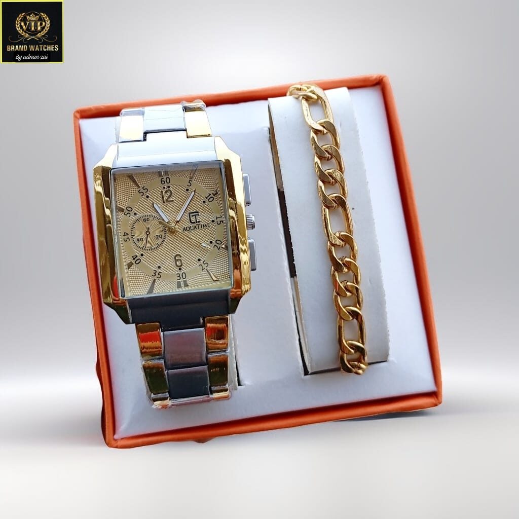 Men Chain Watch With Box And Bracelet.