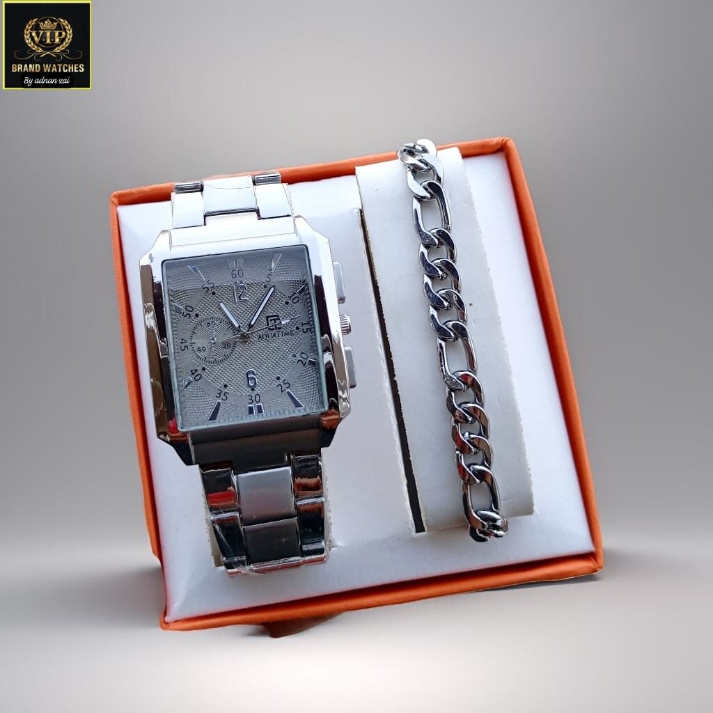 Men Chain Watch With Box And Bracelet.