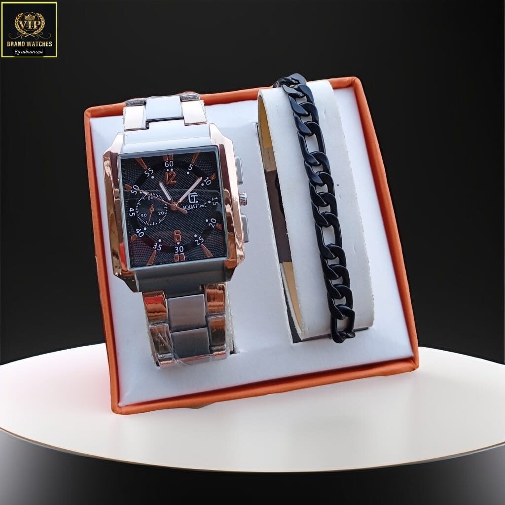 Men Chain Watch With Box And Bracelet.