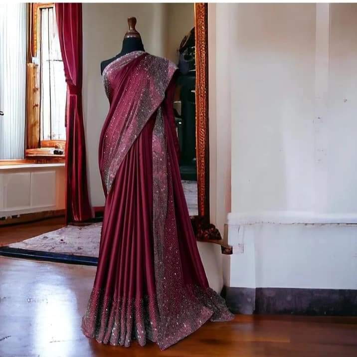 luxurious chiffon,dazzling Rhinestone Saree.