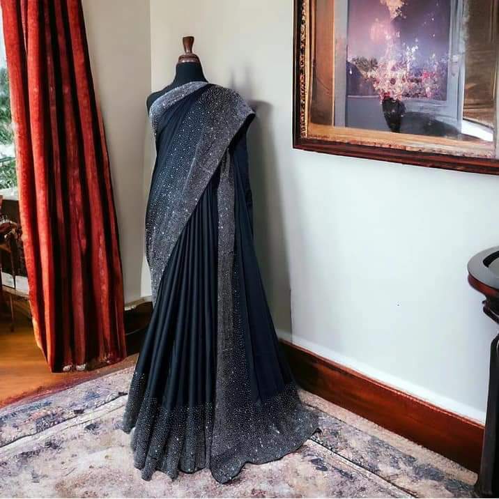 luxurious chiffon,dazzling Rhinestone Saree.