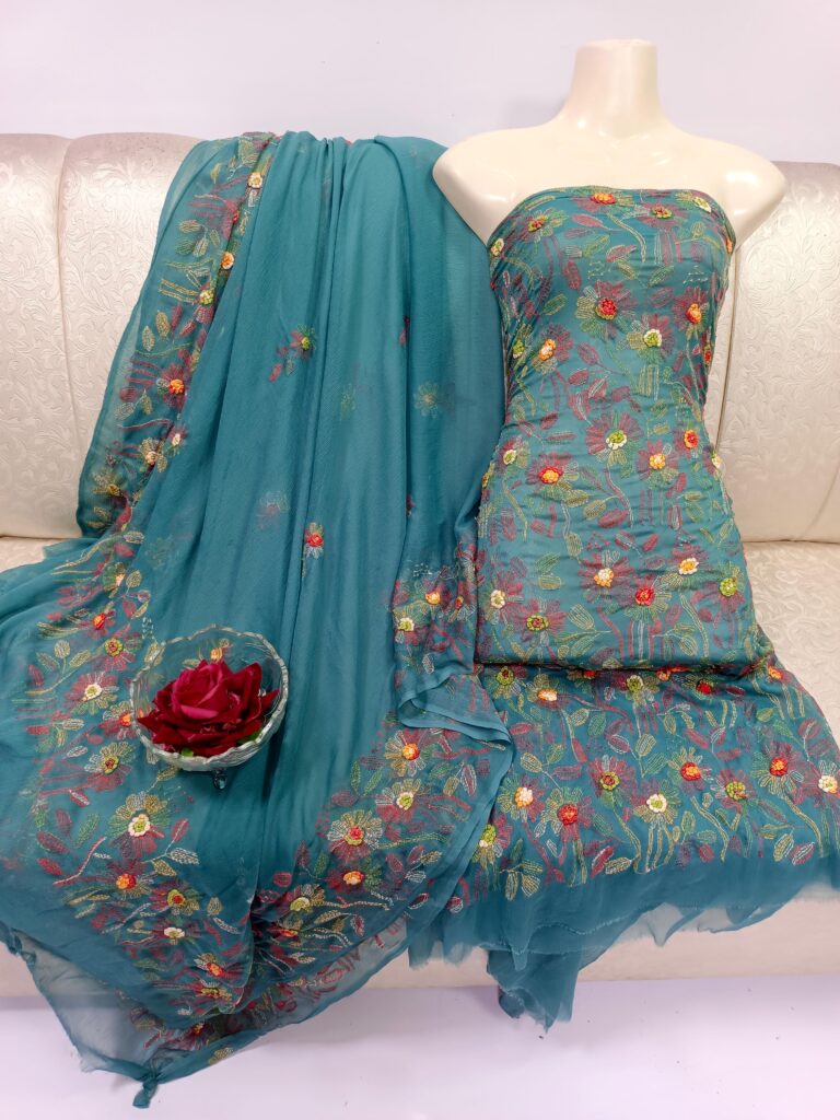 Handmade kacha bure work, 2pc (Shirt Dupatta) All Over shirt with four side border dupatta, Stuff : Pure Soft Chiffon(PART 1)