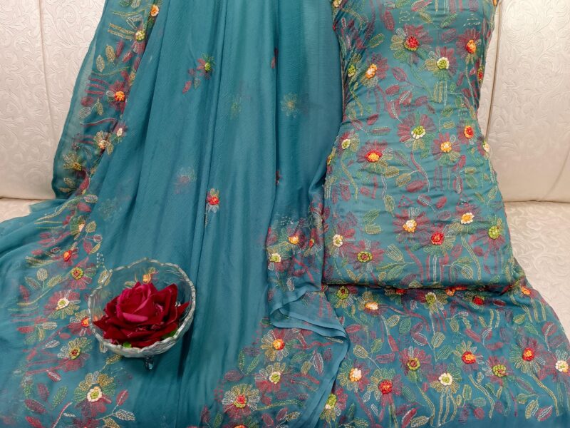 Handmade kacha bure work, 2pc (Shirt Dupatta) All Over shirt with four side border dupatta, Stuff : Pure Soft Chiffon(PART 1)