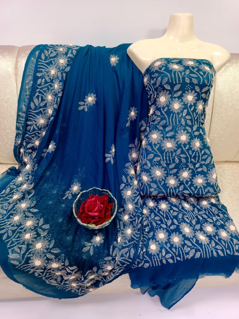 Handmade kacha bure work, 2pc (Shirt Dupatta) All Over shirt with four side border dupatta, Stuff : Pure Soft Chiffon(PART 1)