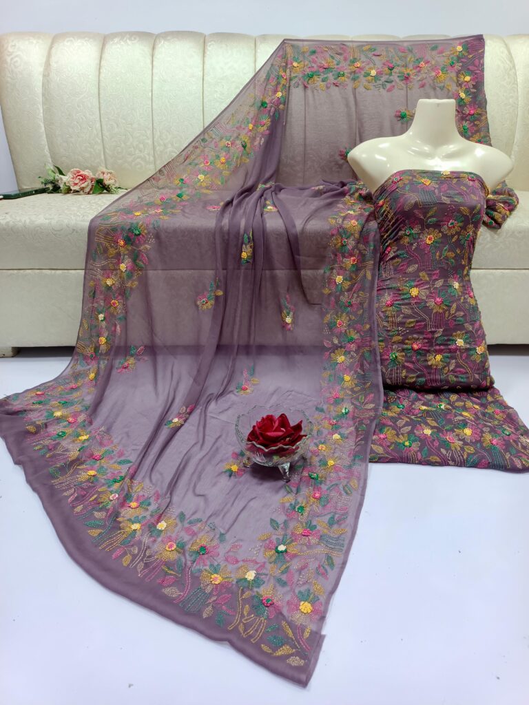 Handmade kacha bure work, 2pc (Shirt Dupatta) All Over shirt with four side border dupatta, Stuff : Pure Soft Chiffon(PART 1)
