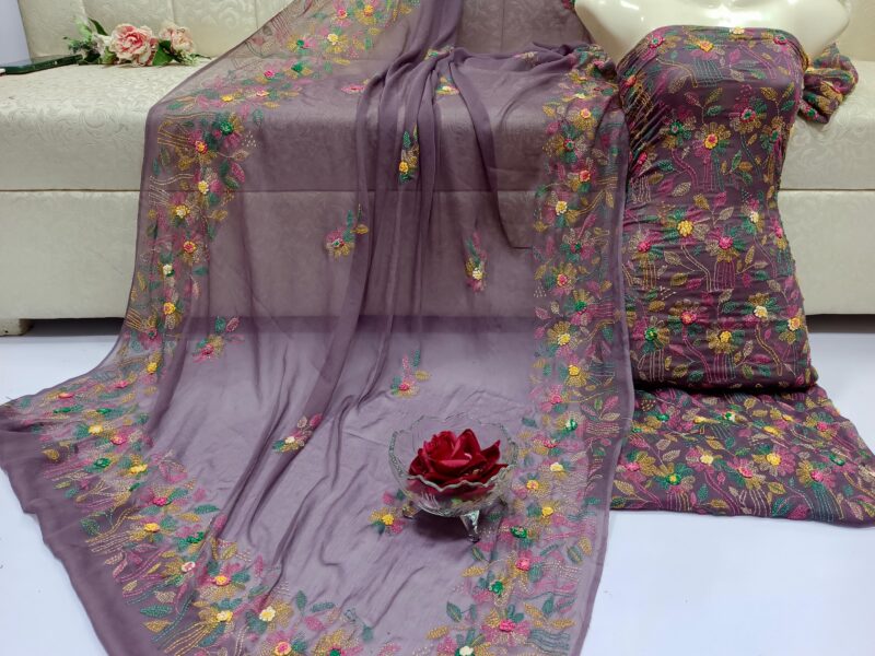 Handmade kacha bure work, 2pc (Shirt Dupatta) All Over shirt with four side border dupatta, Stuff : Pure Soft Chiffon(PART 1)