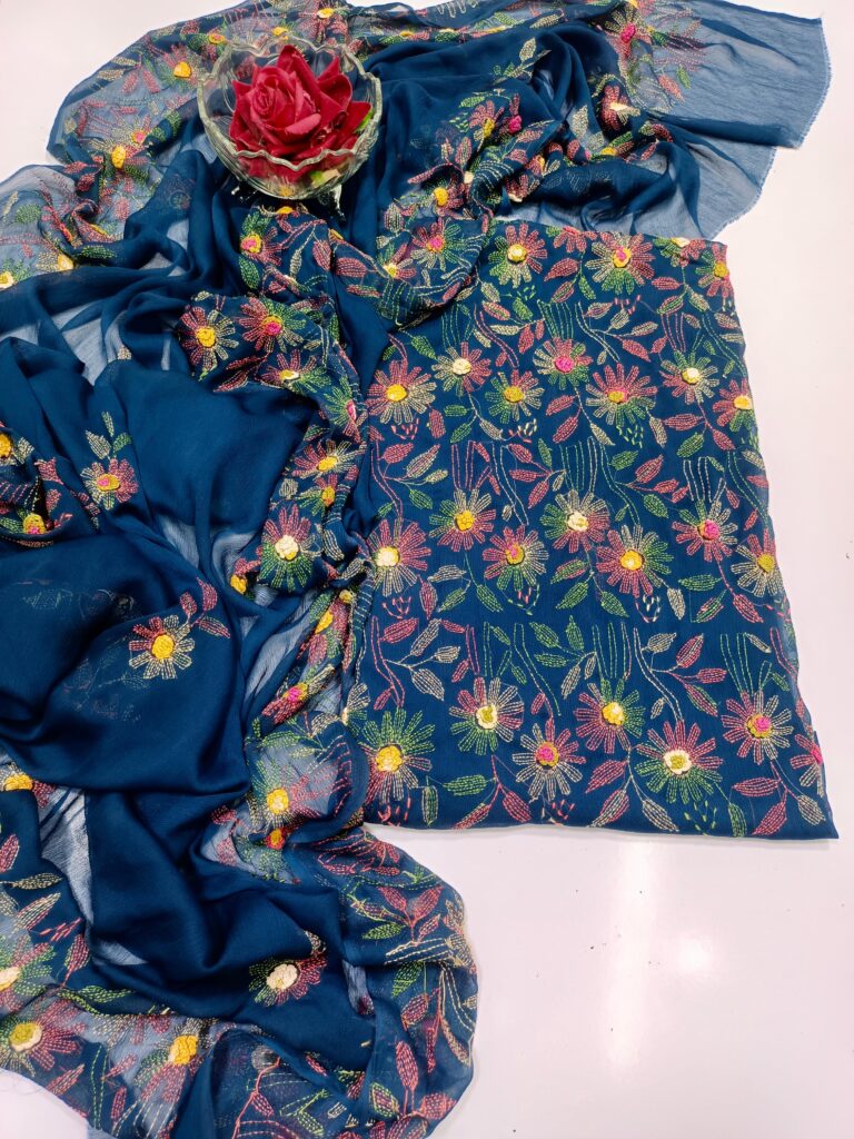 Handmade kacha bure work, 2pc (Shirt Dupatta) All Over shirt with four side border dupatta, Stuff : Pure Soft Chiffon(PART 1)