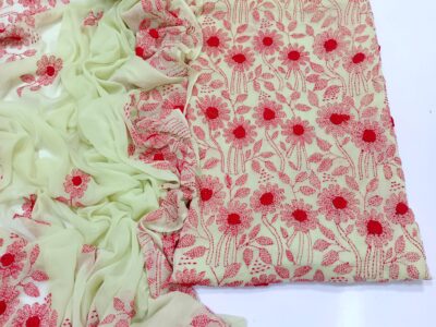 Handmade kacha bure work, 2pc (Shirt Dupatta) All Over shirt with four side border dupatta, Stuff : Pure Soft Chiffon(PART 1)