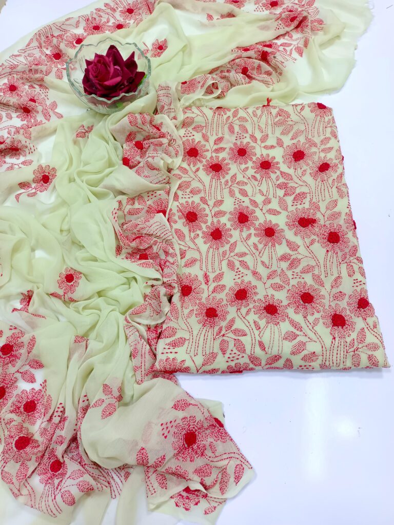 Handmade kacha bure work, 2pc (Shirt Dupatta) All Over shirt with four side border dupatta, Stuff : Pure Soft Chiffon(PART 1)