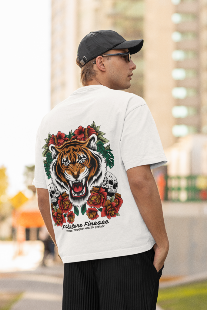 Bloody Tiger Oversized T-shirt Drop Shoulder O-Neck For Mens And Womens