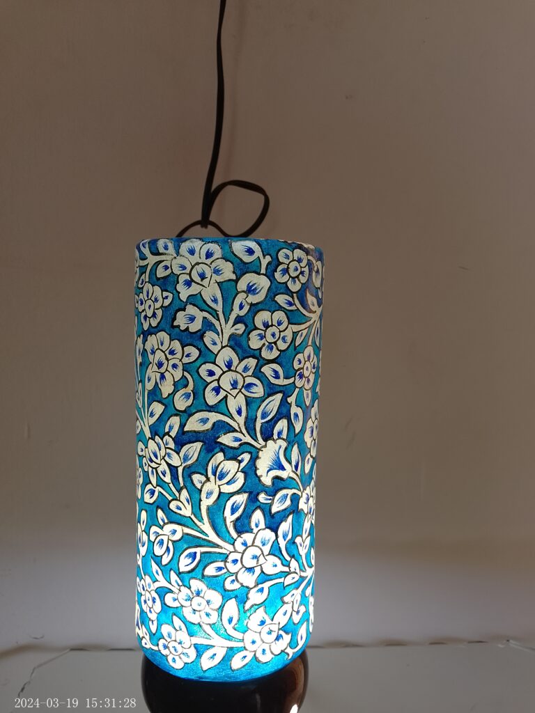 Camel skin lamp With blue art work