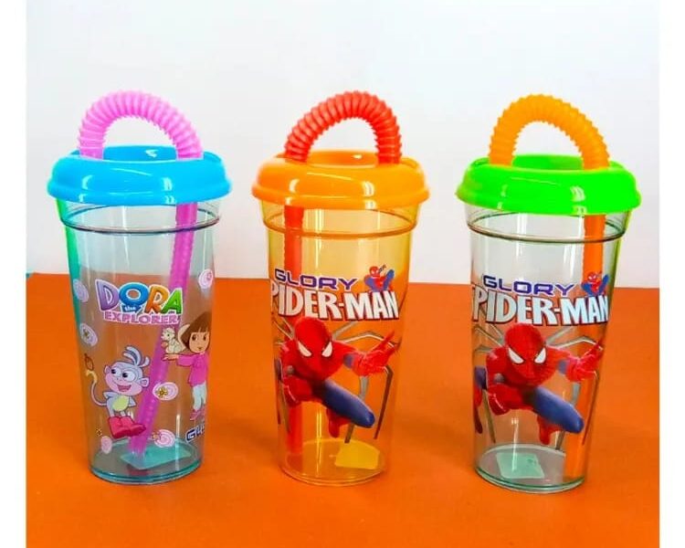 Sippy Cups Glass with Pipe Straw 300ML Random Colors & Design