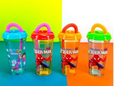 Sippy Cups Glass with Pipe Straw 300ML Random Colors & Design