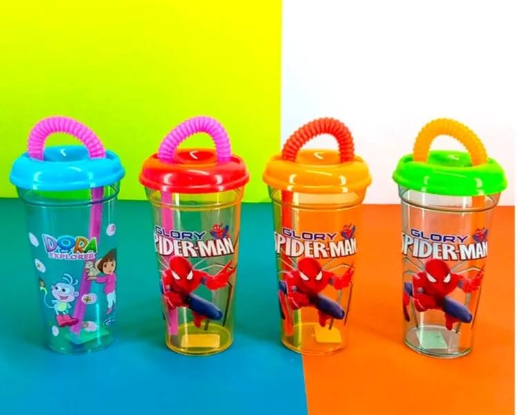 Sippy Cups Glass with Pipe Straw 300ML Random Colors & Design