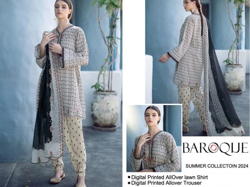 Summer Collection 2024 BAROQUE,(Premium Airjet Lawn) Quality (90/70),Lawn 3pc