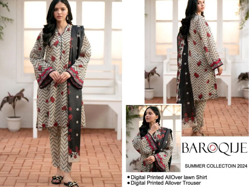 Summer Collection 2024 BAROQUE,(Premium Airjet Lawn) Quality (90/70),Lawn 3pc