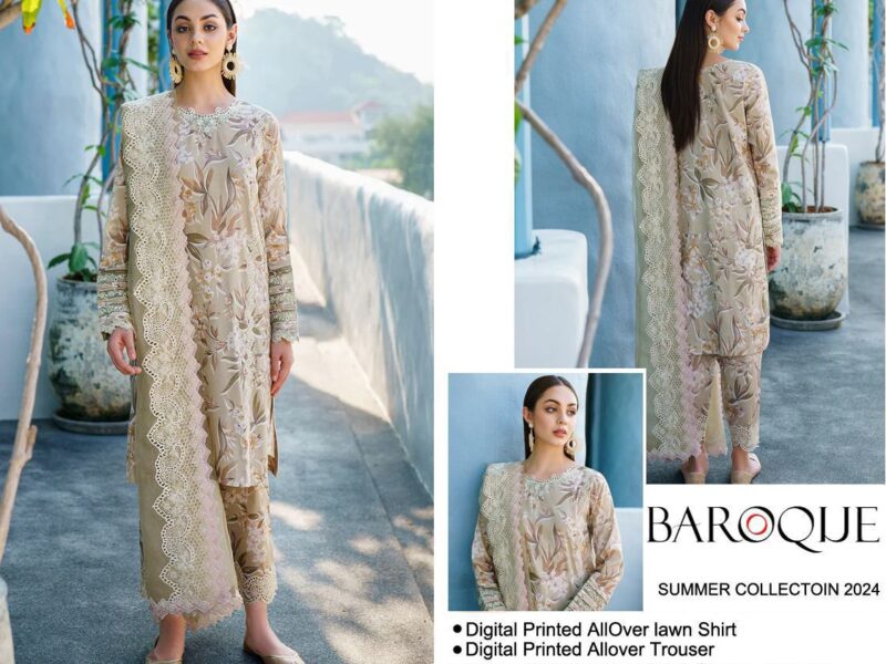 Summer Collection 2024 BAROQUE,(Premium Airjet Lawn) Quality (90/70),Lawn 3pc