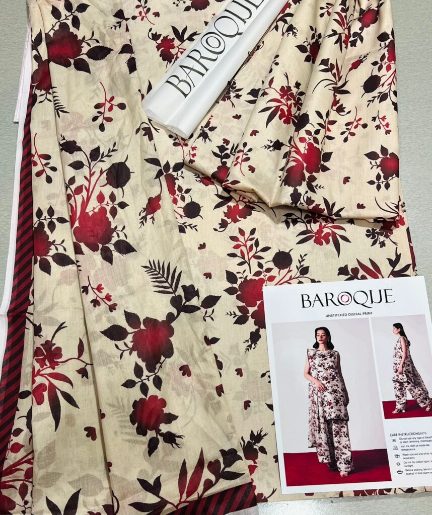 Summer Collection 2024 BAROQUE,(Premium Airjet Lawn) Quality (90/70),Lawn 3pc
