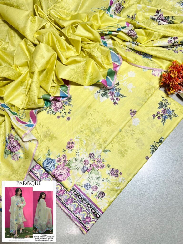 Summer Collection 2024 BAROQUE,(Premium Airjet Lawn) Quality (90/70),Lawn 3pc
