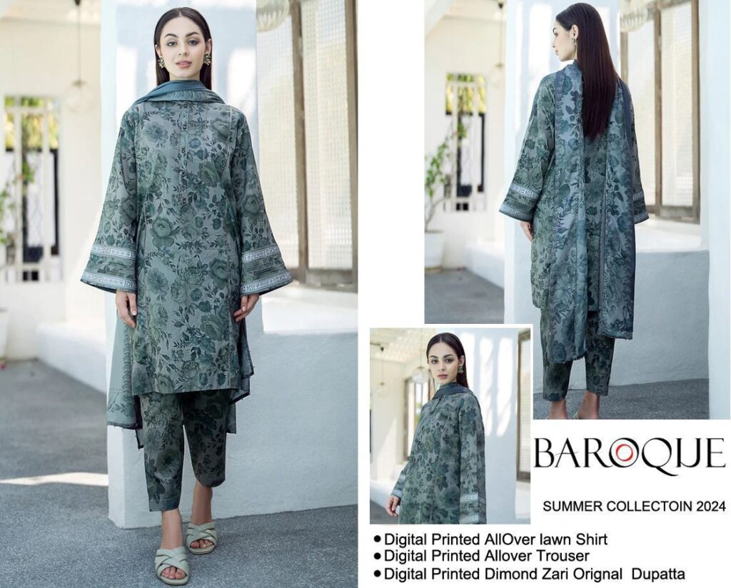 Summer Collection 2024 BAROQUE,(Premium Airjet Lawn) Quality (90/70),Lawn 3pc