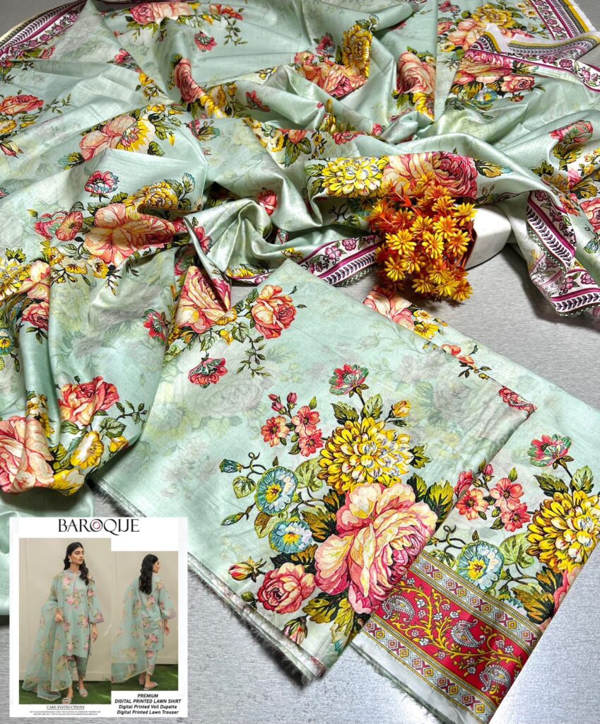 Summer Collection 2024 BAROQUE,(Premium Airjet Lawn) Quality (90/70),Lawn 3pc