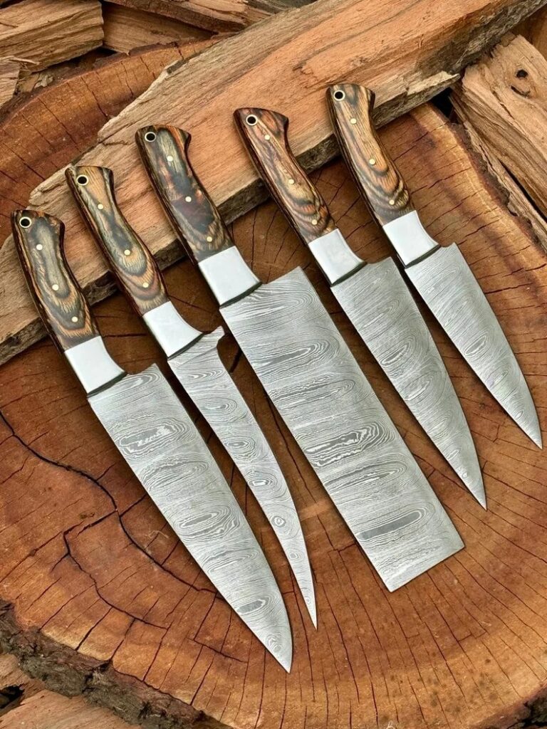 Damascus chef knife set of 5 kitchen knife - chef knife set Damascus Knife Christmas Gift Anniversary Gift For Him