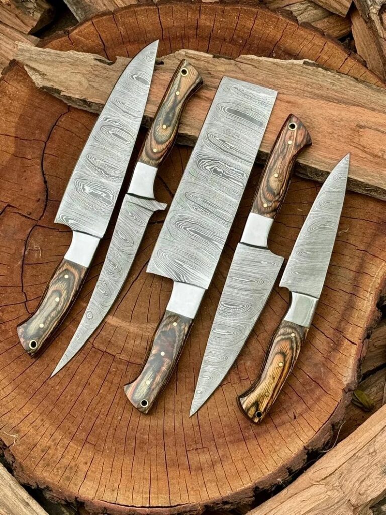 Damascus chef knife set of 5 kitchen knife - chef knife set Damascus Knife Christmas Gift Anniversary Gift For Him