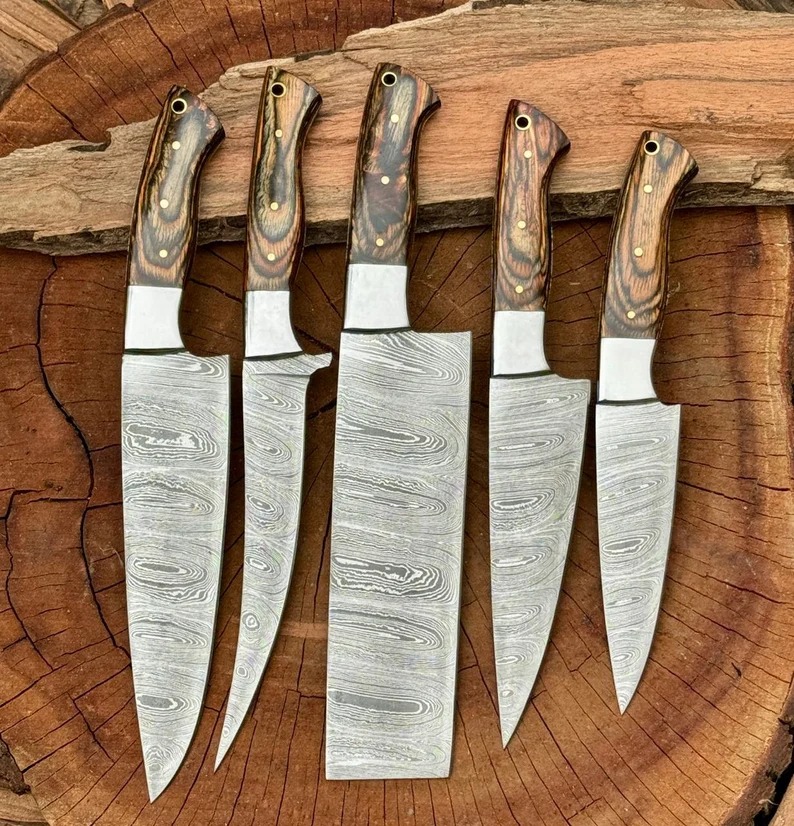 Damascus chef knife set of 5 kitchen knife - chef knife set Damascus Knife Christmas Gift Anniversary Gift For Him