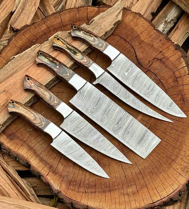 Damascus chef knife set of 5 kitchen knife - chef knife set Damascus Knife Christmas Gift Anniversary Gift For Him