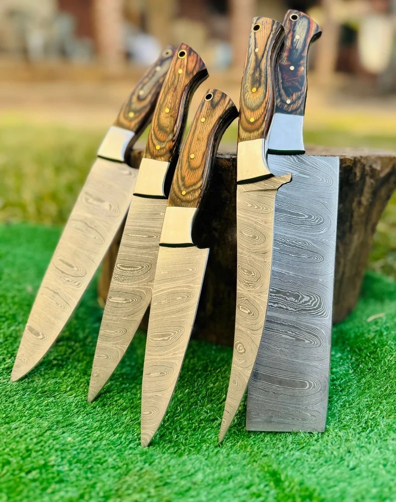 Damascus chef knife set of 5 kitchen knife - chef knife set Damascus Knife Christmas Gift Anniversary Gift For Him
