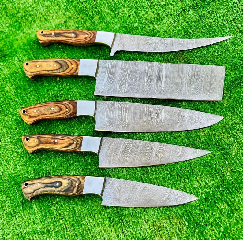Damascus chef knife set of 5 kitchen knife - chef knife set Damascus Knife Christmas Gift Anniversary Gift For Him