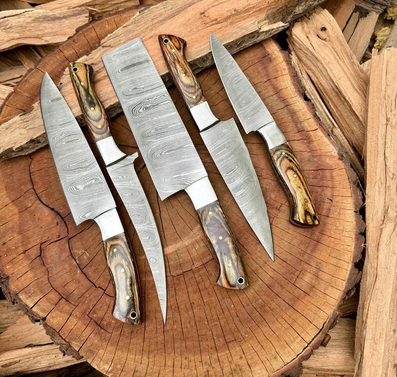 Damascus chef knife set of 5 kitchen knife - chef knife set Damascus Knife Christmas Gift Anniversary Gift For Him