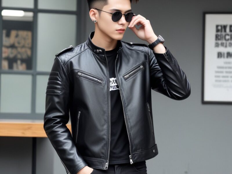 Men's Real Leather Motorcycle Jacket - Autumn/Winter Retro Windproof Byker Coat with Stand-up Collar, Slim Fit Zipper Real Sheepskin Jacket for Men and Young Adults