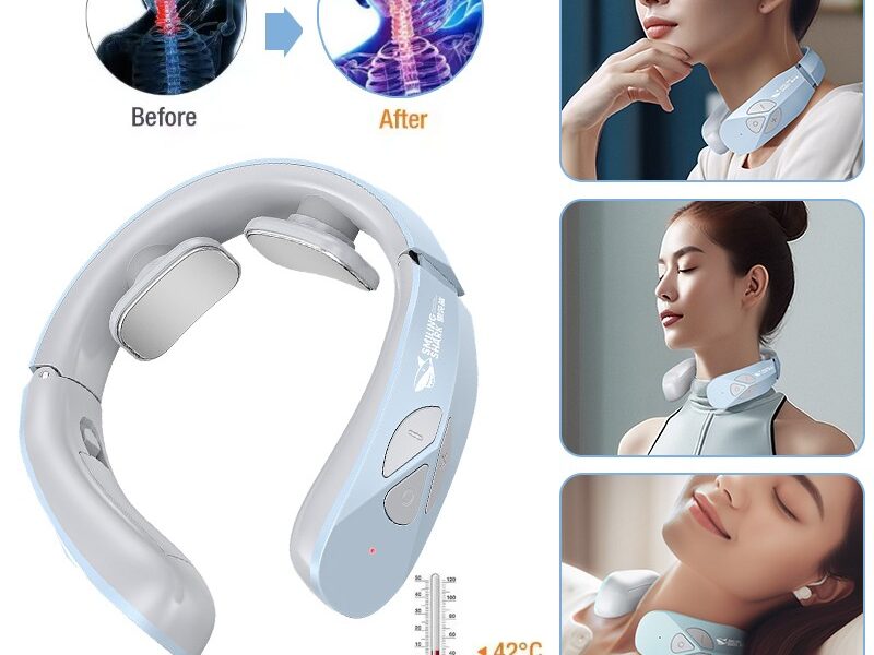 Electric Neck Massager EMS Pulse Rechargeable USB Cervical Traction Therapy Massage Stimulator Pain Relief Heating Function