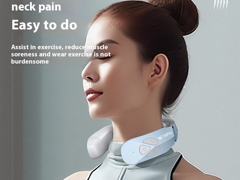 Electric Neck Massager EMS Pulse Rechargeable USB Cervical Traction Therapy Massage Stimulator Pain Relief Heating Function