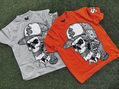 Skull With Money T-Shirt With Sticker Printing 220GSM O-Neck Comfortable Fabric