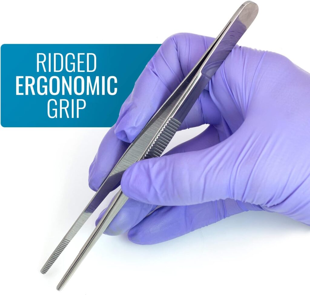 Tweezers and Dressing Forceps, 5.5 inches long, Serrated, Stainless Steel