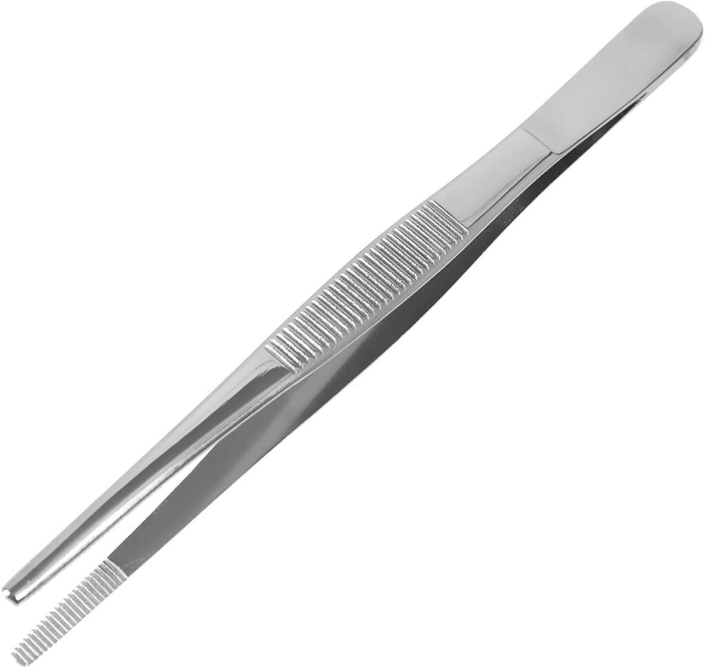 Tweezers and Dressing Forceps, 5.5 inches long, Serrated, Stainless Steel
